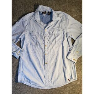 Alpine Design Fishing Shirt Men's L Blue Detail Chest Pockets Collar Button Down